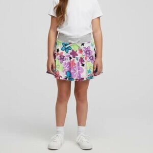 Basic Editions Kids Girls Floral Glitter Waistband Ruffle Hem Skirt Sz M/M (7/8)